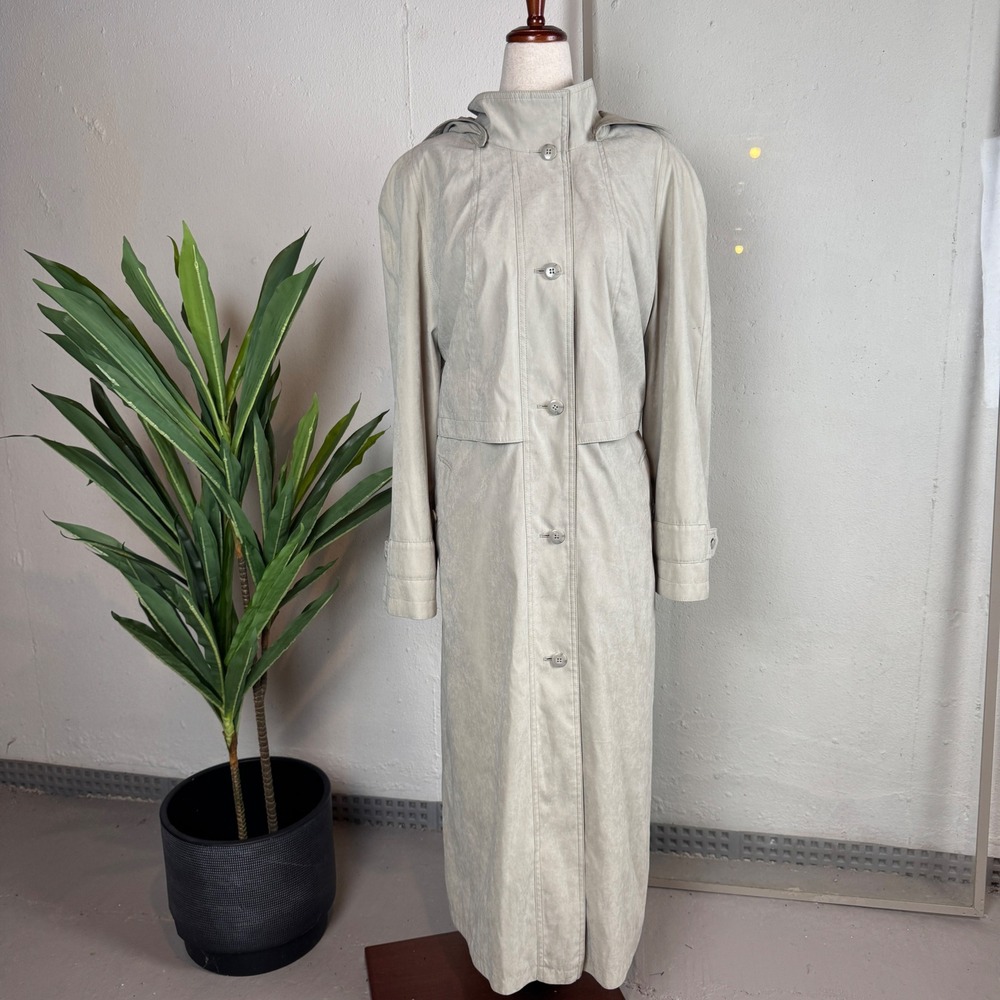 Quiet Luxury Old Money Vintage Beige Longline Oversized Trench Coat 14P Hooded